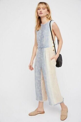 Free People Blue and Tan Jumpsuit Small