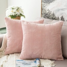 Pack of 2 Corduroy Soft Soild Decorative Square Throw Pillow Covers Cushion C...