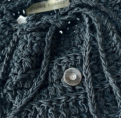 Carrie Forbes Black Crochet Drawstring Backpack Shoulder Bag  display picture 2
