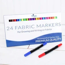 PREMIUM SET OF 24 PERMANENT FABRIC MARKING PEN - DUAL TIP TEXTILE MARKER