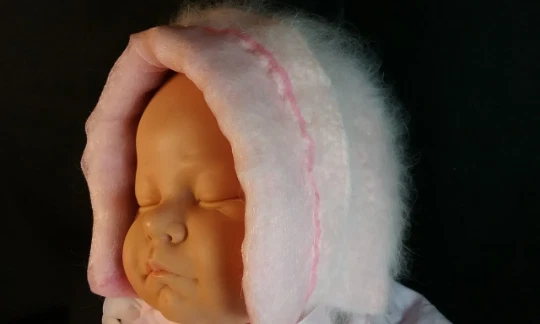 Vintage Angora Crocheted Baby Bonnet Pink