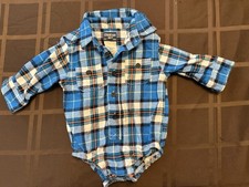 OshKosh B'Gosh Baby Boys' Button-Front Blue Flannel Plaid One Piece Bodysuit 6M