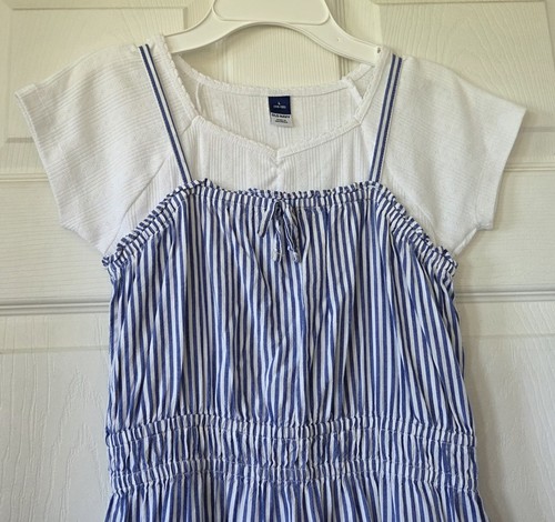 OLD NAVY Girls Blue & White Striped Jumper Dress & White Short Sleeve Top Size L - Picture 2 of 12