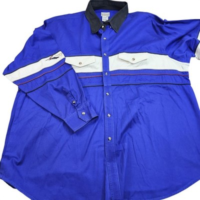 Express Riders Shirt Mens 3XL Blue Colorblock Long Sleeve Snap Western Rodeo