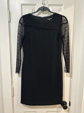 Gianni Bini Little Black Dress Women Size 2 Lace Sleeve Asymmetrical Lace accent