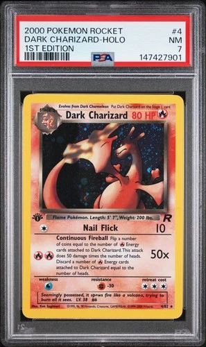 2000 POKEMON ROCKET 1ST EDITION #4 DARK CHARIZARD-HOLO PSA 7