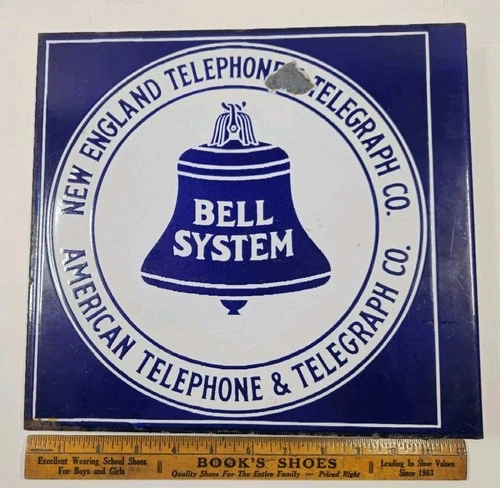 Vtg Bell System New England Telephone Telegraph Company  Porcelain Sign Flanged