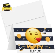 2026 Happy New Year Greeting Cards and Envelopes - Funny and Cute Emoji Celebrat