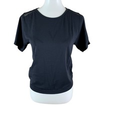 Varley Black Mesh Back Athleisure Activewear Short Sleeve Performance Tee XS