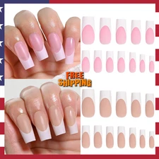 120 Pcs French Tips Press on Nails Long Square Fake Nails White Tips False Nails