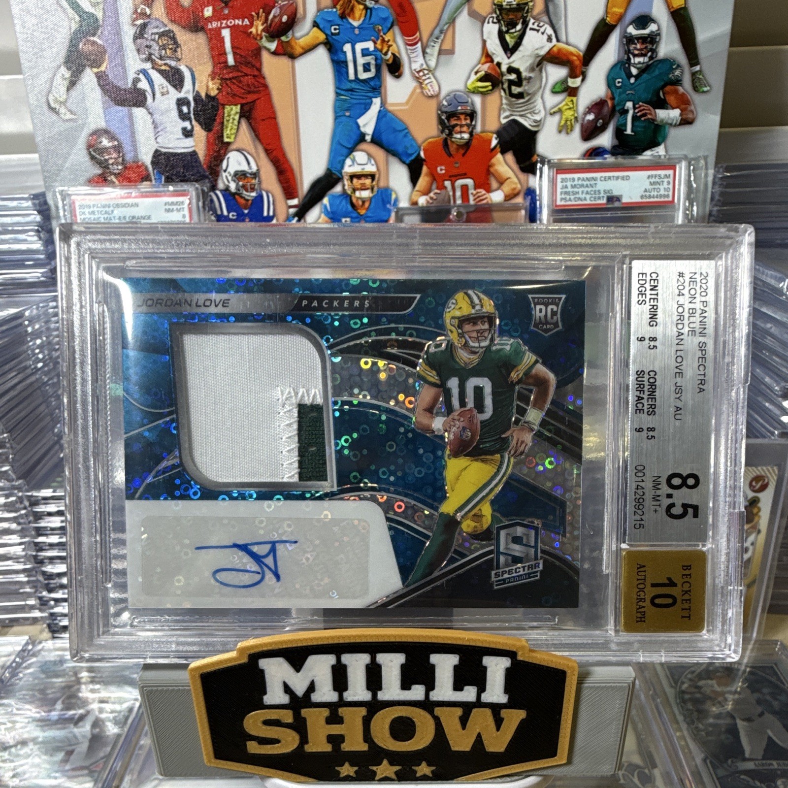 Panini 2020 Spectra Jordan Love #204 Neon Blue Prizm /60 RPA Auto BGS 8.5/10