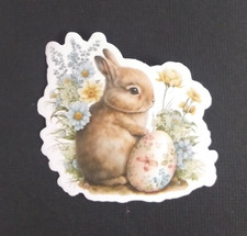 Bunny With Floral Egg Easter Sticker 2" x 1.18" AB