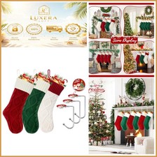 Knit Christmas Stockings Set of 3 18 Inch Large Cable Knit Red White Green Xmas