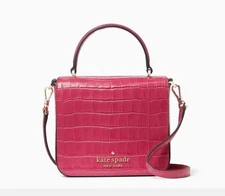 NWT Kate Spade Croc Embossed  Square Crossbody Handbag Festive Pink