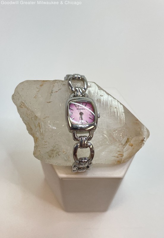 Women's Fossil Silver Tone Pink Dial Stainless-Steel Watch, 34.2g