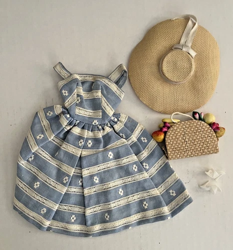 1964 Vintage Barbie Suburban Shopper #969 Outfit Dress Hat Bag