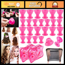 80 Pcs Magic Silicone Hair Rollers Overnight Curlers with Hairnet - Large Smal
