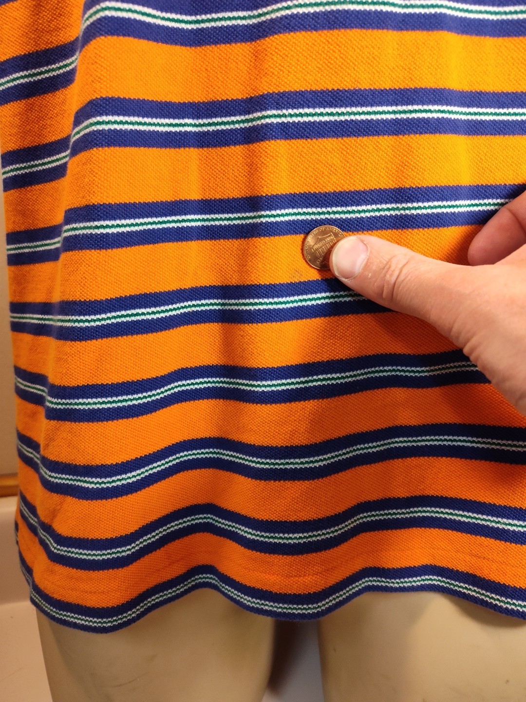 PONY VINTAGE Polo Ralph Lauren camicia media uomo manica corta arancione righe anni 90