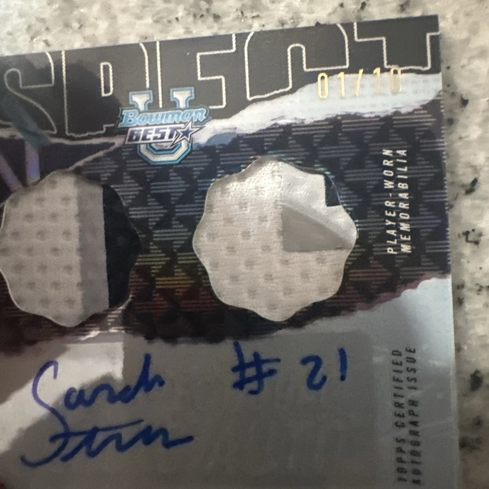 2024-25 Bowman Best Sarah Strong Prospect Player Worn Tri Patch Jersey Auto /10  - Image 2 of 4