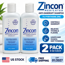 2 Pack ZINCON Medicated Dandruff Shampoo 1% Pyrithione Zinc Itchy Scalp 8 oz