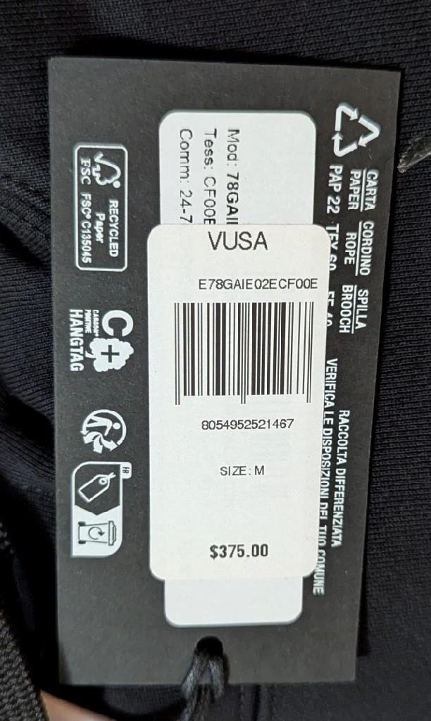 $375 Uomo Versace Jeans Couture Tonal Logo Pullover Pile Felpa con Cappuccio Nero Medium