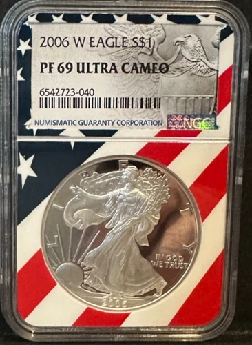 2006-W Silver American Eagle PF69 ULTRA CAMEO Flag Core