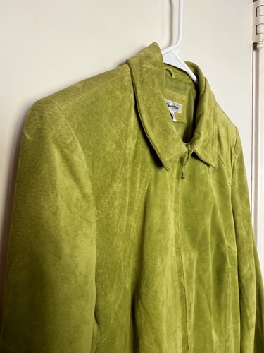 Vintage Yvonne Le Marie Chartreuse Wildleder Lederjacke Damen 10 durchgehender Reißverschluss Moto Boho - Bild 2 von 9