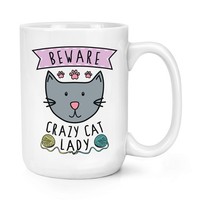 Beware Crazy Cat Lady 426Ml Groß Becher Tasse - Lustig Tiere KäTzchen Big