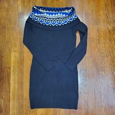 Lauren Ralph Lauren Dress Womens Medium Black Fair Isle Off Shoulder Cowl Knit