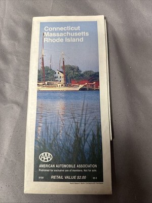 AAA State Series Map Connecticut Massachusetts Rhode Island