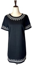 Lulus Dress Women Small Black Short Sleeve Embroidered Crew Neckline Mini Shift
