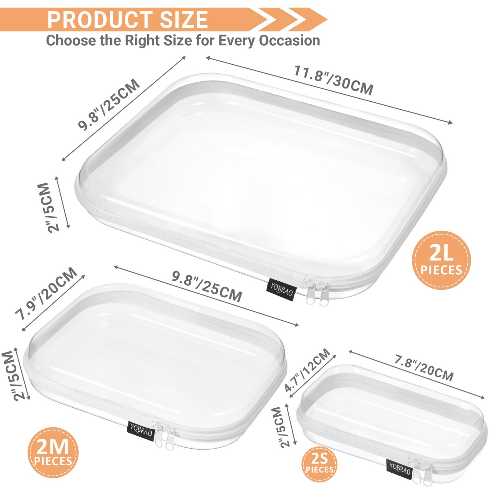 6 Pack Clear Hard Shell Zipper Case (2 Small, 2 Medium, 2 Large), See-Through...