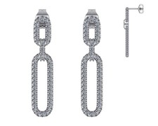 Platinum Plated Silver Double Oval Dangle Earrings With Brilliant Cubic Zirconia