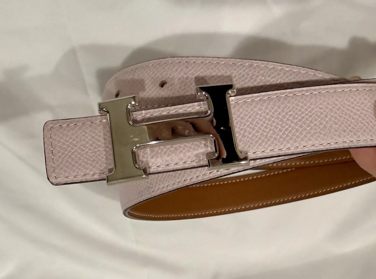 Hermes Belt Wide Beige Grey Silver Hardware Buckle Size 85 Hermes .925 H Buckle (RARE) Touraeg Croc & Reversible Belts  main image 2