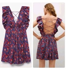 NWT Mango X Chufy Collab Open Back Printed Dress Adjustable XL