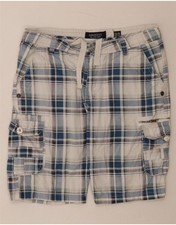 VINTAGE Mens Cargo Shorts W33 Medium Blue Check Cotton DM38