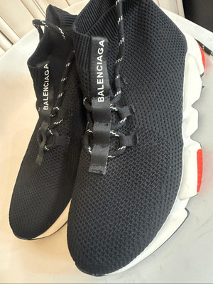 Balenciaga Women's Mid-top Speed Trainer Lace Up Sock Sneaker Black Size 37