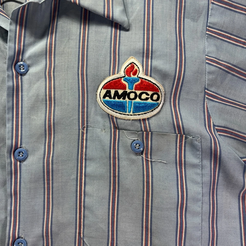 Camisa de Empleado de Gasolinera De Colección Para Hombre Mediana Amoco Manga Corta Abotonada Años 80 Foto 4 de 4