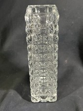 VTG Mid Century Clear Pressed Glass Square Bud Vase Geometric Block 6.5"