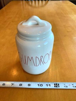 Rae Dunn SMALL GUMDROPS Lidded Canister White w/Red Letter Ceramic