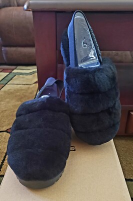 BRAND NEW UGG Super Fluff Black Sheepskin Slippers Size 9