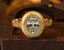 2ct Buccellati-Style Ring, Lab Grown White Diamond 18K Gold Plated Brushed Metal