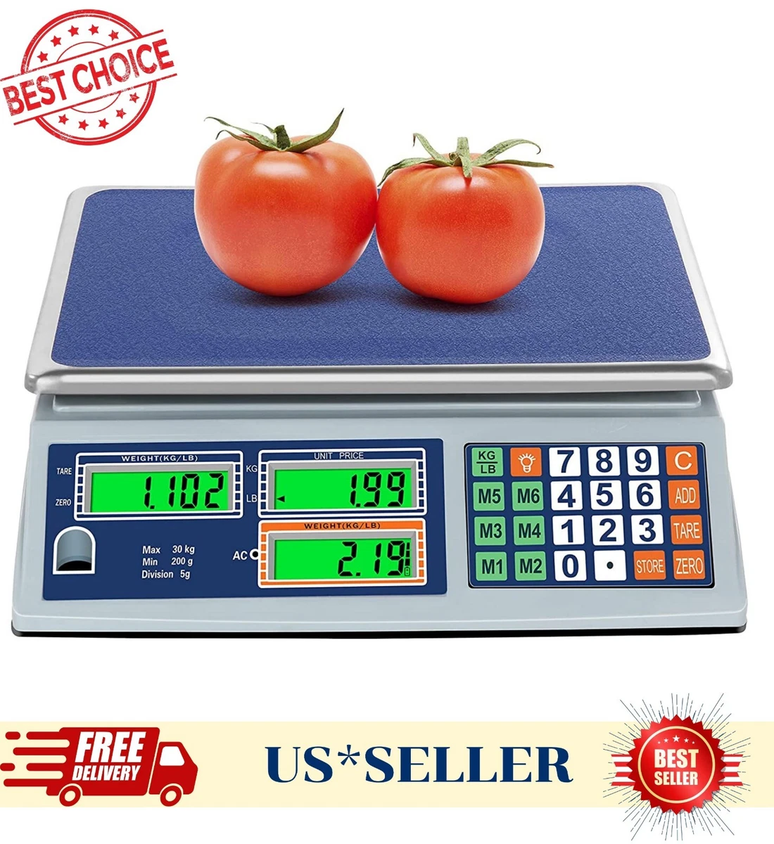 Tradineur - Báscula digital para cocina - Escala de frutas - Funciones  Múltiples - Operaciones Cero, Tara - 40 kg Peso Max - 11