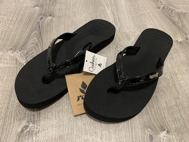 Reef Womens Cushion Luna Black Patent Sandals Size 10 Flip Flops | eBay