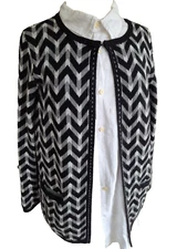 Betty Jackson Black Grey Cardigan Jacket Cotton Mix Size 14 Beautiful