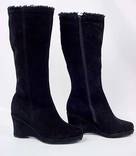 New Colin Stuart Women Black Suede High Heel Wedge Side Zip Boot Shoe Sz 10 M  - Image 2 of 3