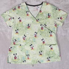 Disney Mickey Mouse Scrub Top Womens M Green Medical Nurse Caregiver Doctor Tech