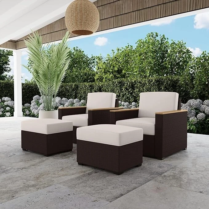 Juego de 4 sillones y otomanas de exterior Palm Springs Homestyles, beige/marrón Foto 3 de 4