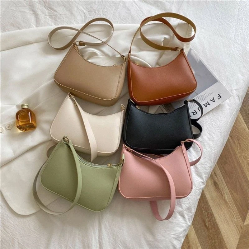 Fashion Handbag Retro Solid Color Leather Shoulder Underarm Bag Casual  Handbags