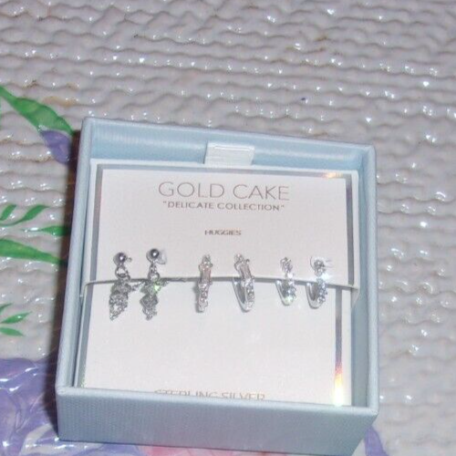 GOLD CAKE STERLING SILVER HUGGIES EARRINGS 3 PAIR NEW IN BOX eBay